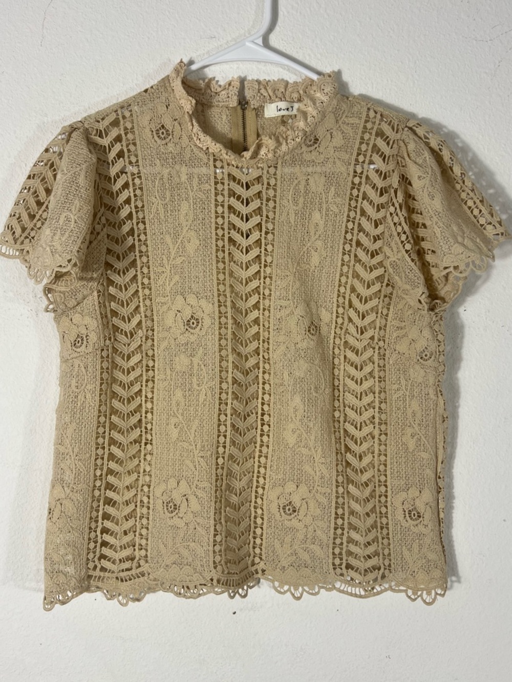Love J Beige Lace Victorian Short Sleeve Top